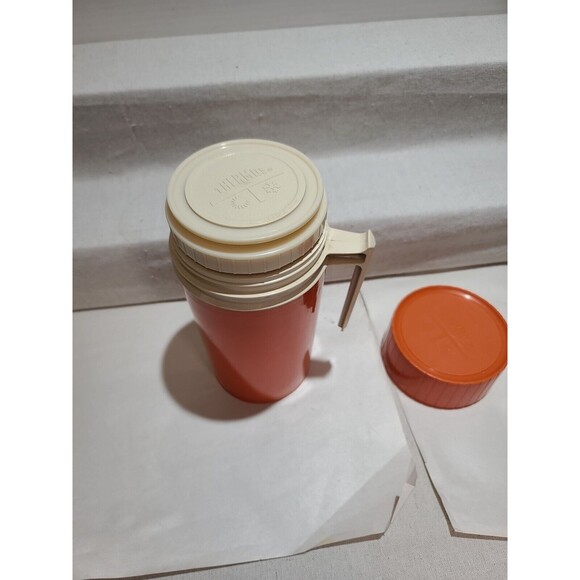 Vintage 3pc Orange Thermos Pint Size Handled Model #7202 King Seeley Hot Cold - Picture 5 of 10
